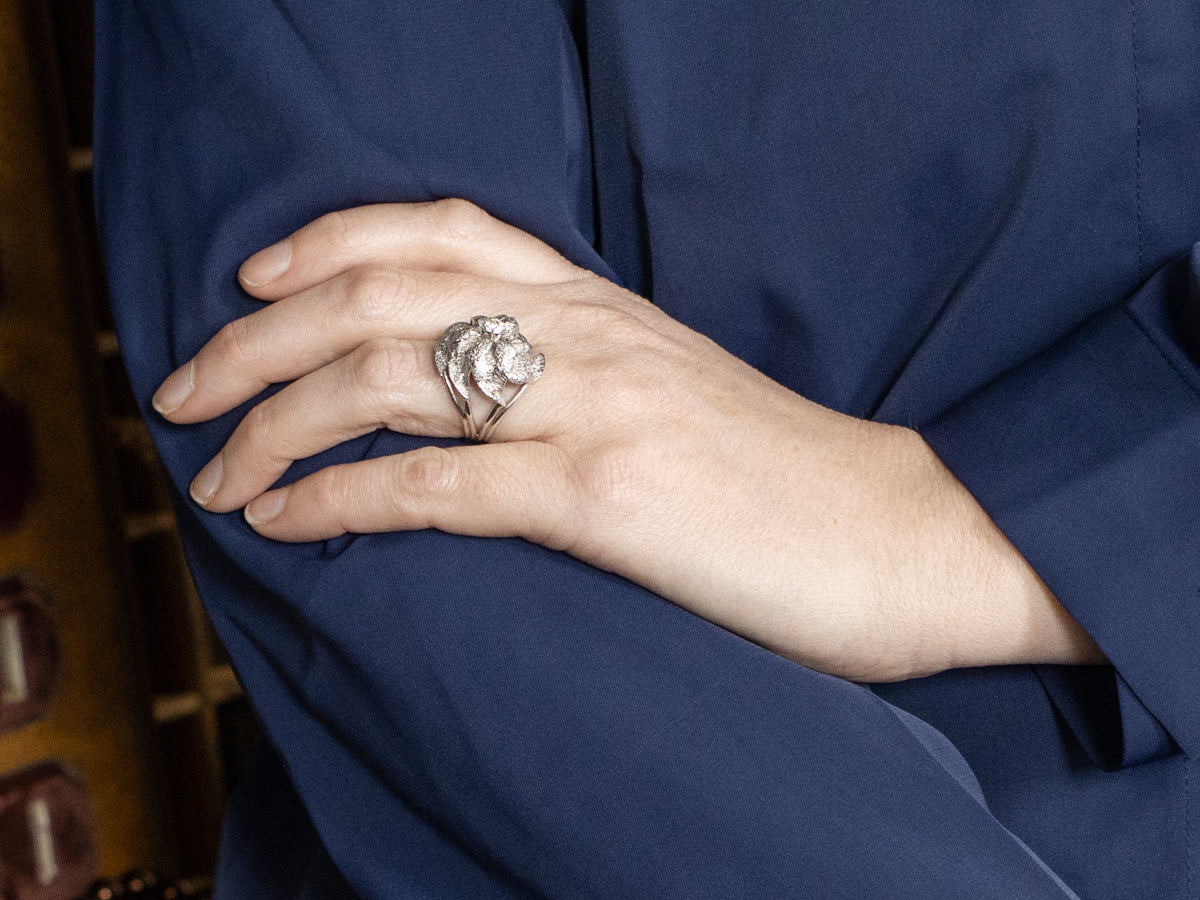 Diamond and White Gold Floral Statement Ring