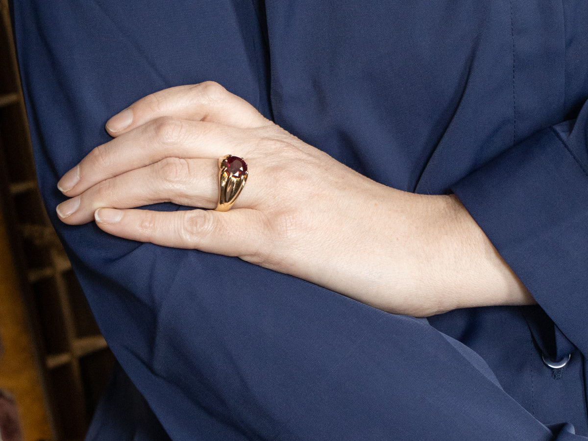 Men's Bold Garnet and Gold Statement Ring