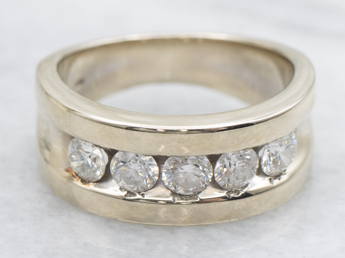 Wide White Gold Channel Set Diamond Band