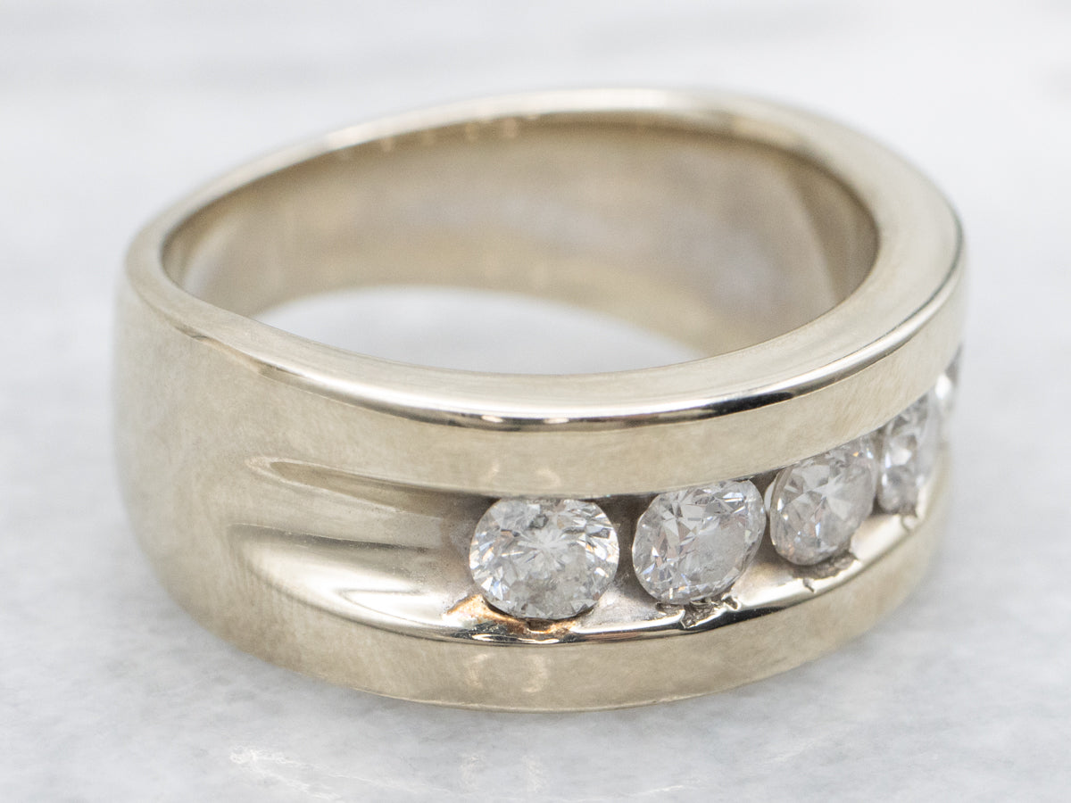 Wide White Gold Channel Set Diamond Band