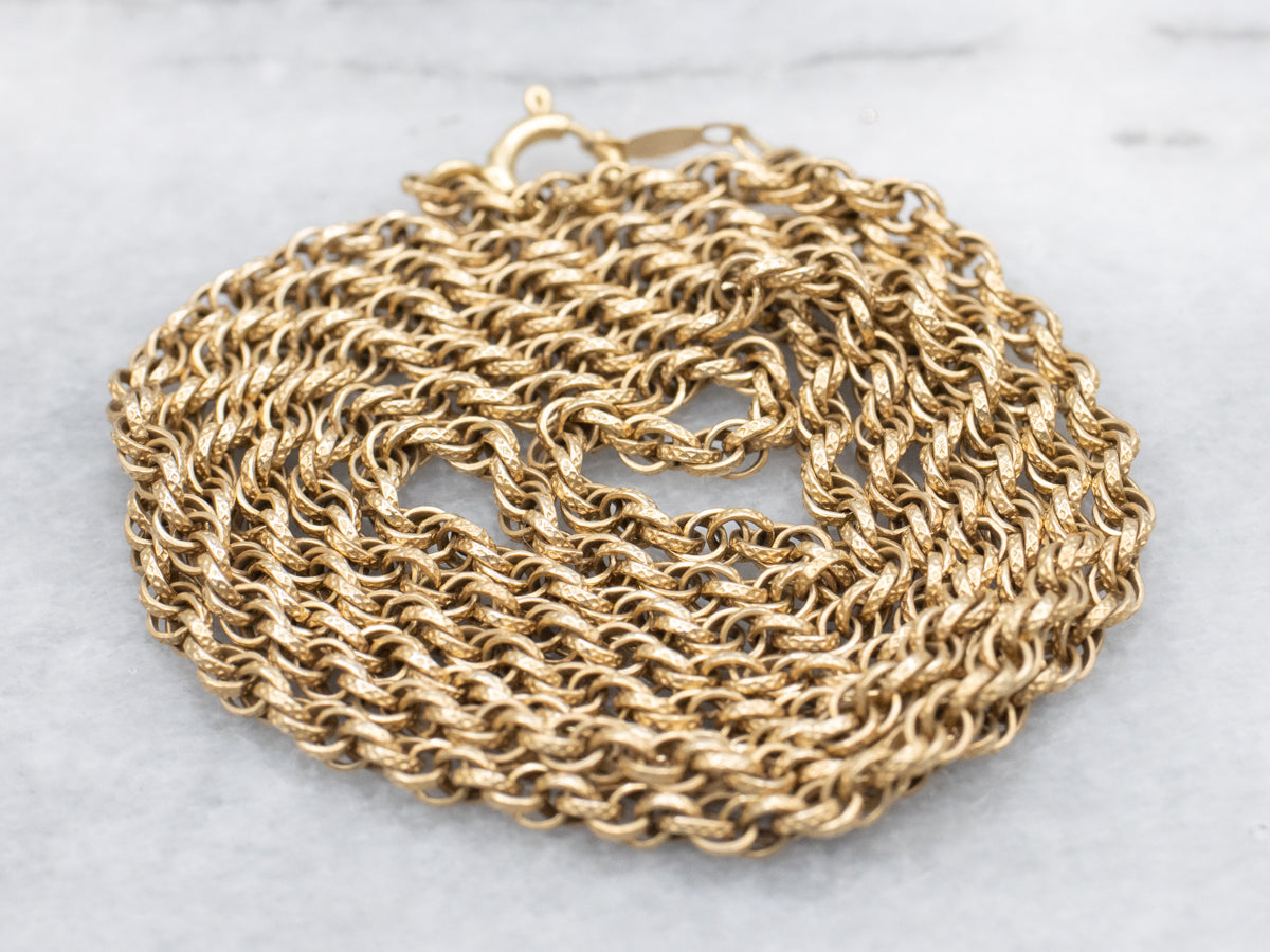 Long Polished Gold Rope Twist Chain
