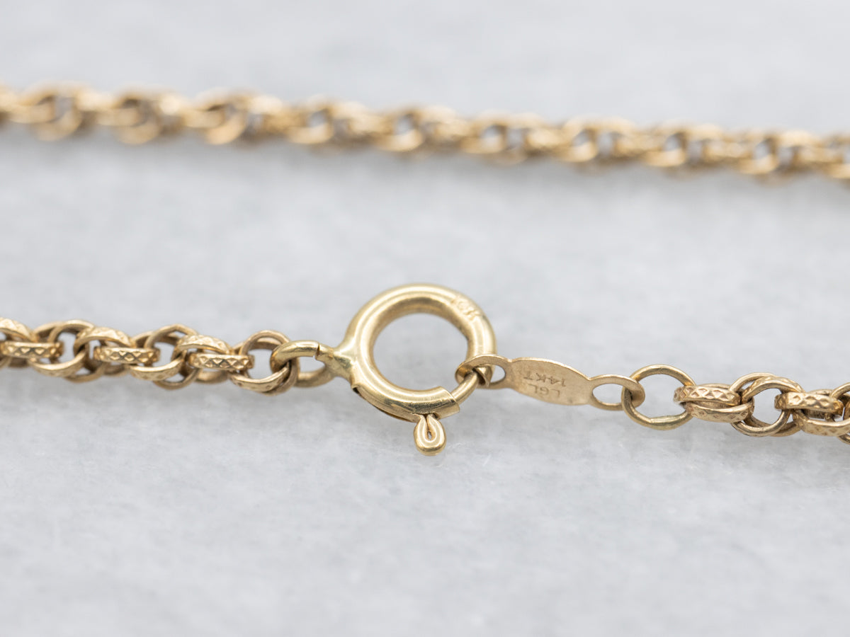 Long Polished Gold Rope Twist Chain