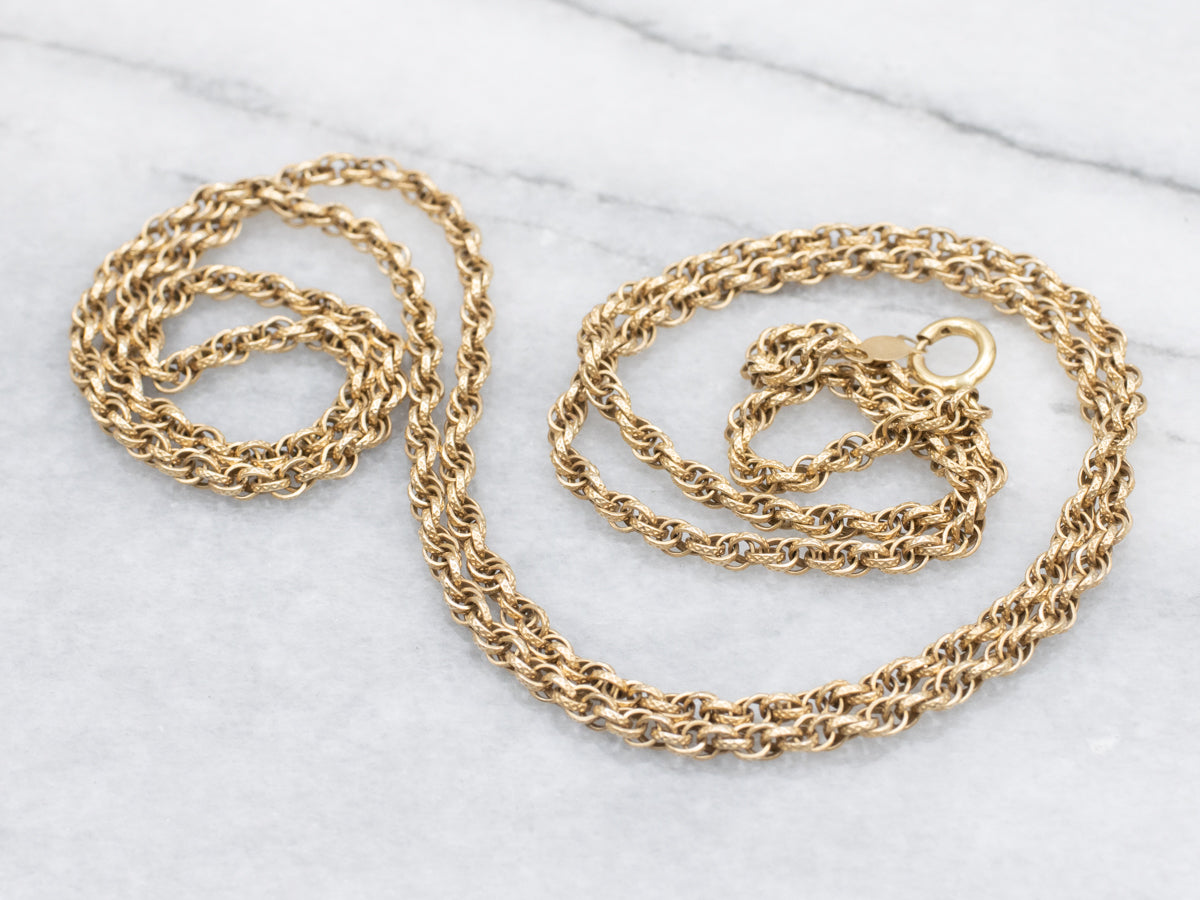Long Polished Gold Rope Twist Chain