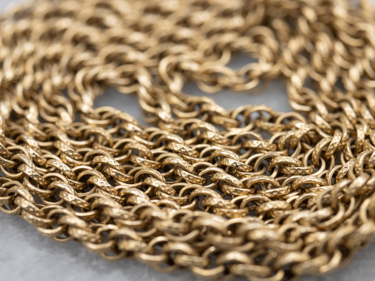 Long Polished Gold Rope Twist Chain