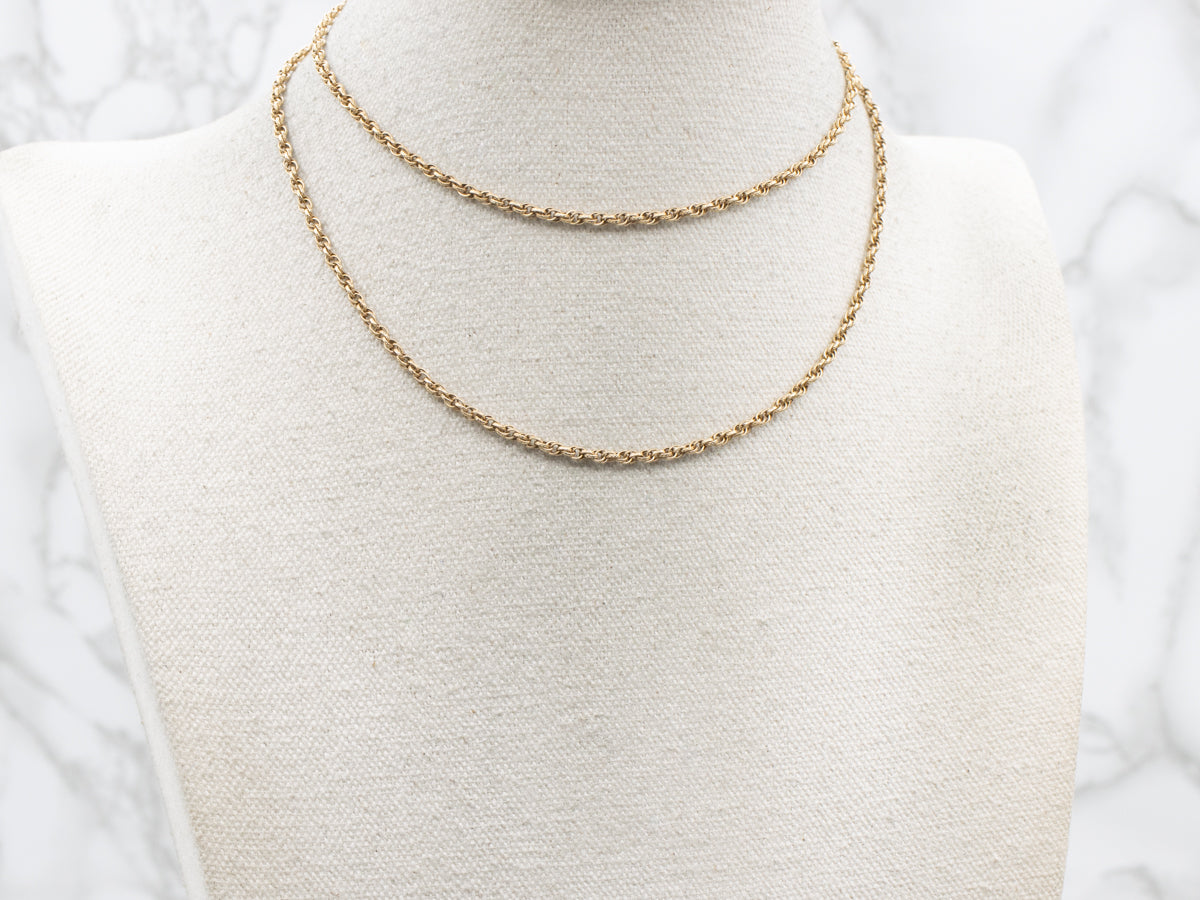Long Polished Gold Rope Twist Chain