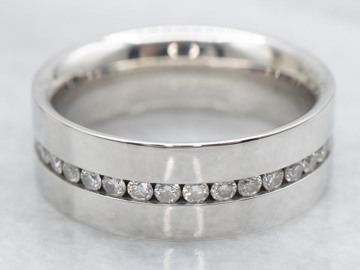 Modernist Minimalist Platinum and Diamond Eternity Band