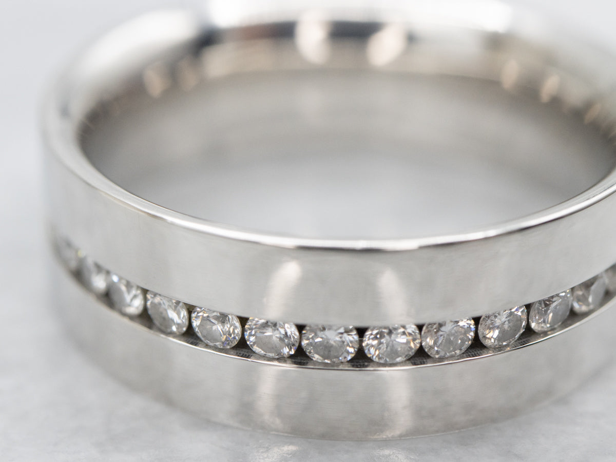 Modernist Minimalist Platinum and Diamond Eternity Band