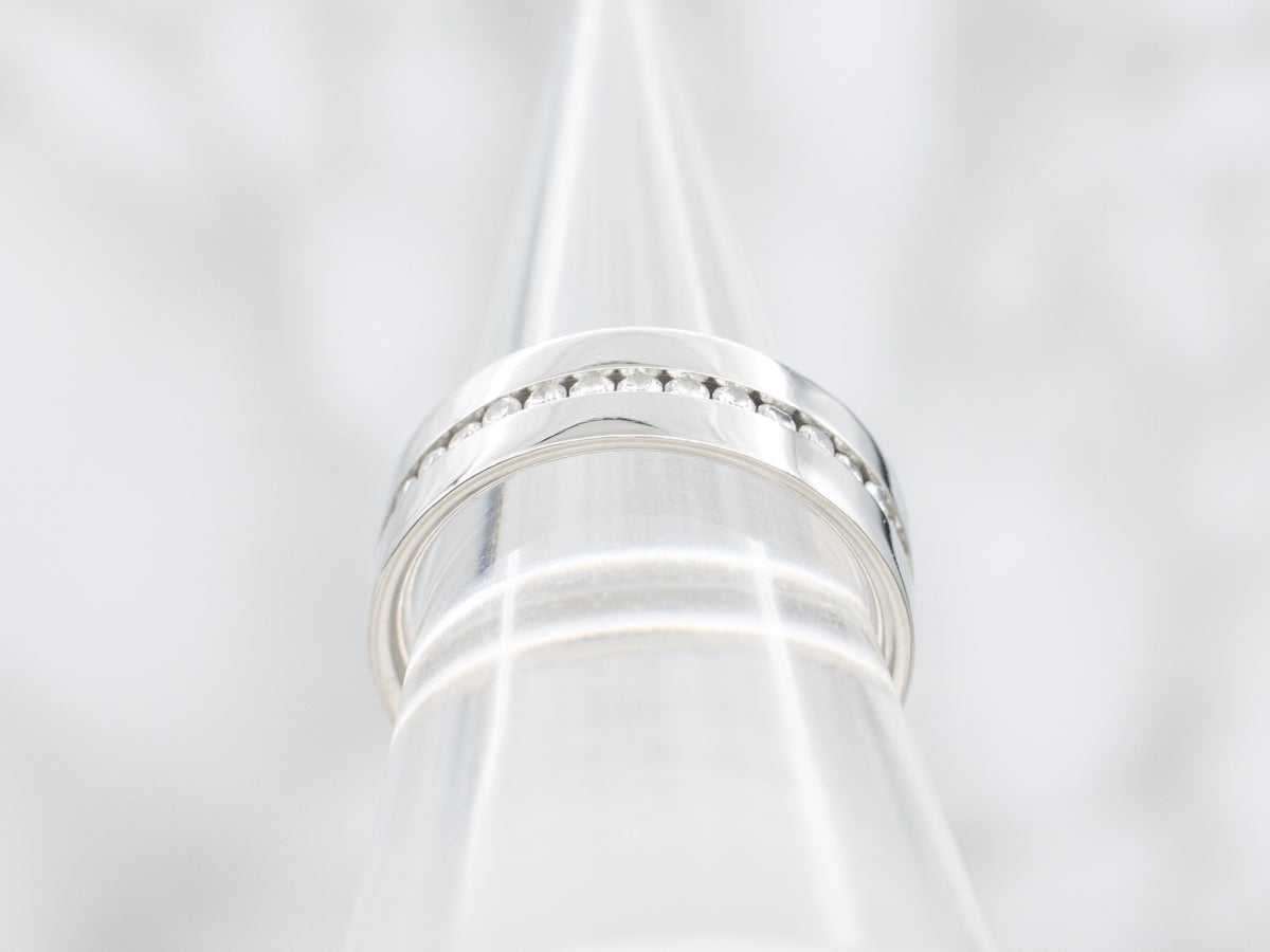 Modernist Minimalist Platinum and Diamond Eternity Band