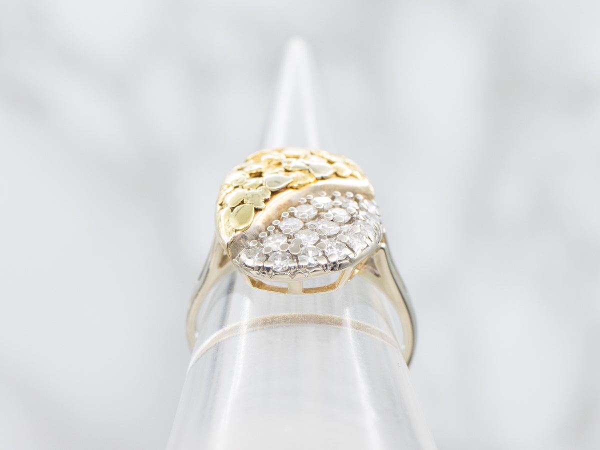 Two Toned Gold Diamond Encrusted Yin Yang Nugget Cocktail Ring