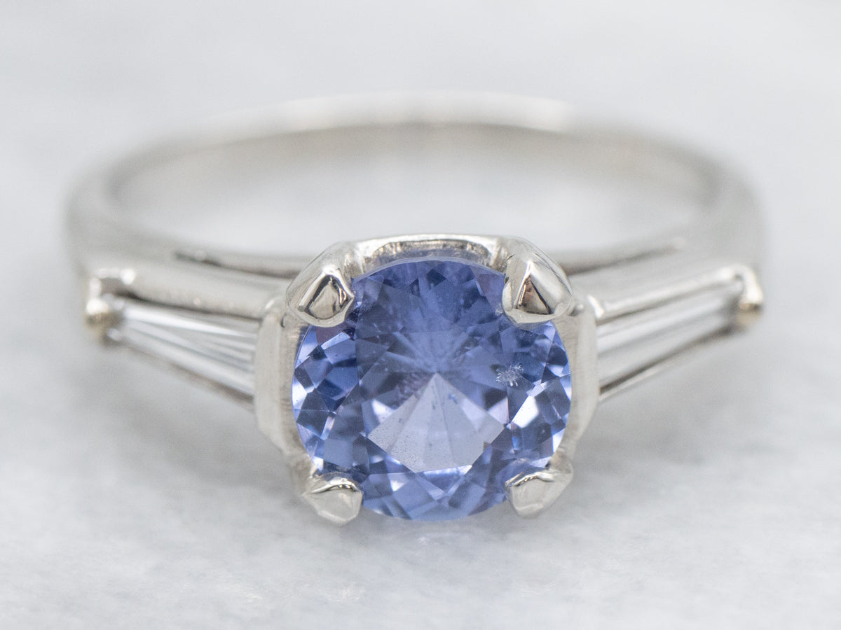 Pretty Sapphire and Diamond Vintage Platinum Ring