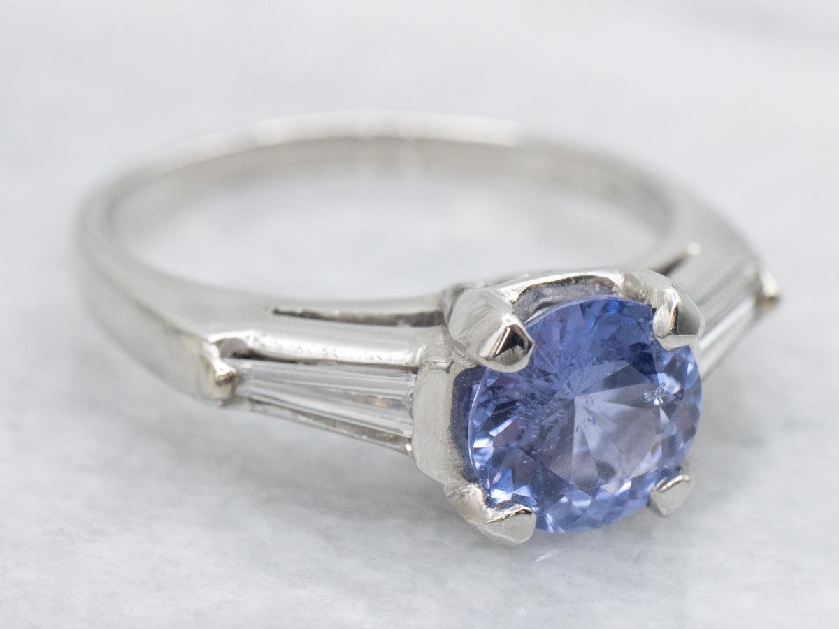 Pretty Sapphire and Diamond Vintage Platinum Ring