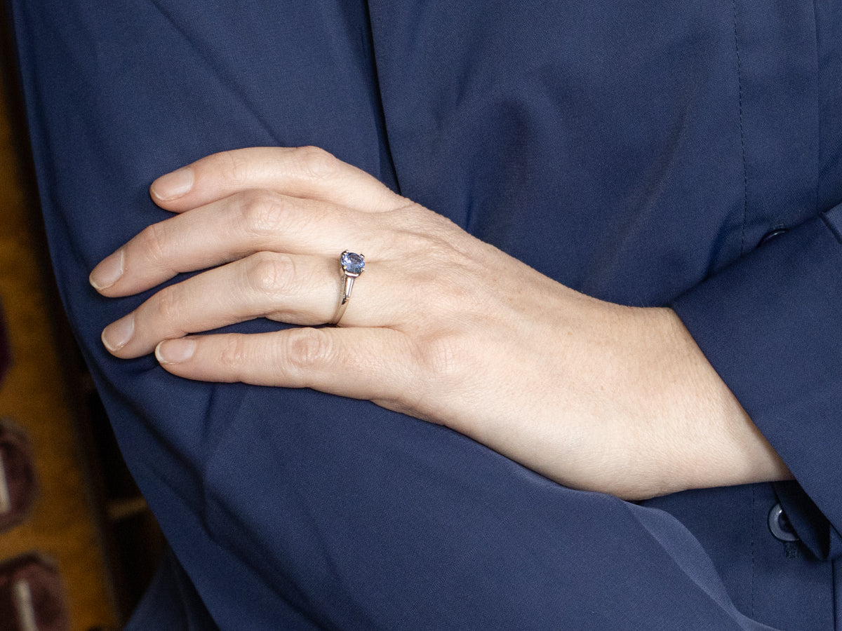 Pretty Sapphire and Diamond Vintage Platinum Ring