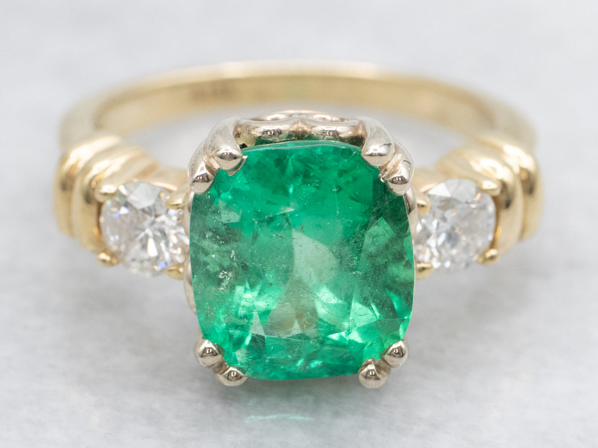 GIA Certified Colombian Emerald and Diamond Engagement Ring
