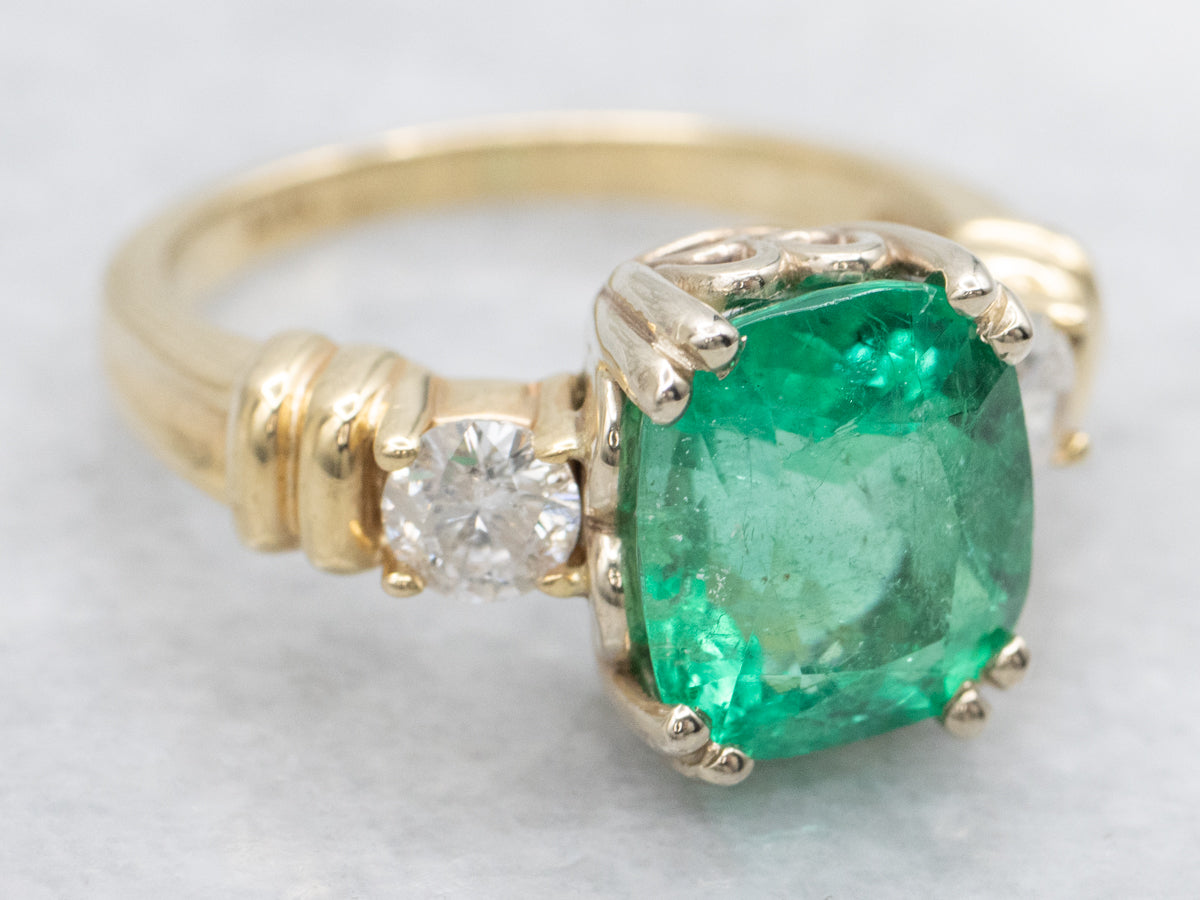GIA Certified Colombian Emerald and Diamond Engagement Ring