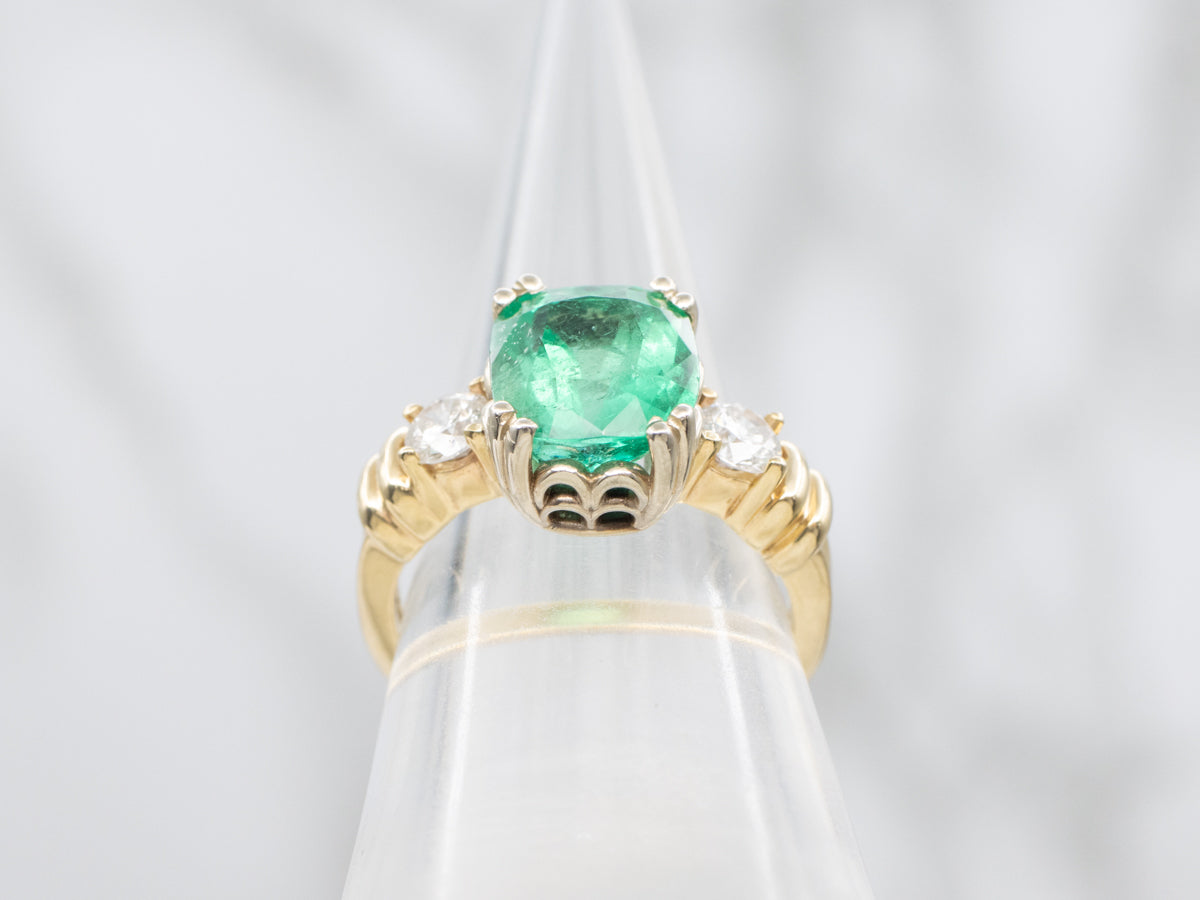 GIA Certified Colombian Emerald and Diamond Engagement Ring