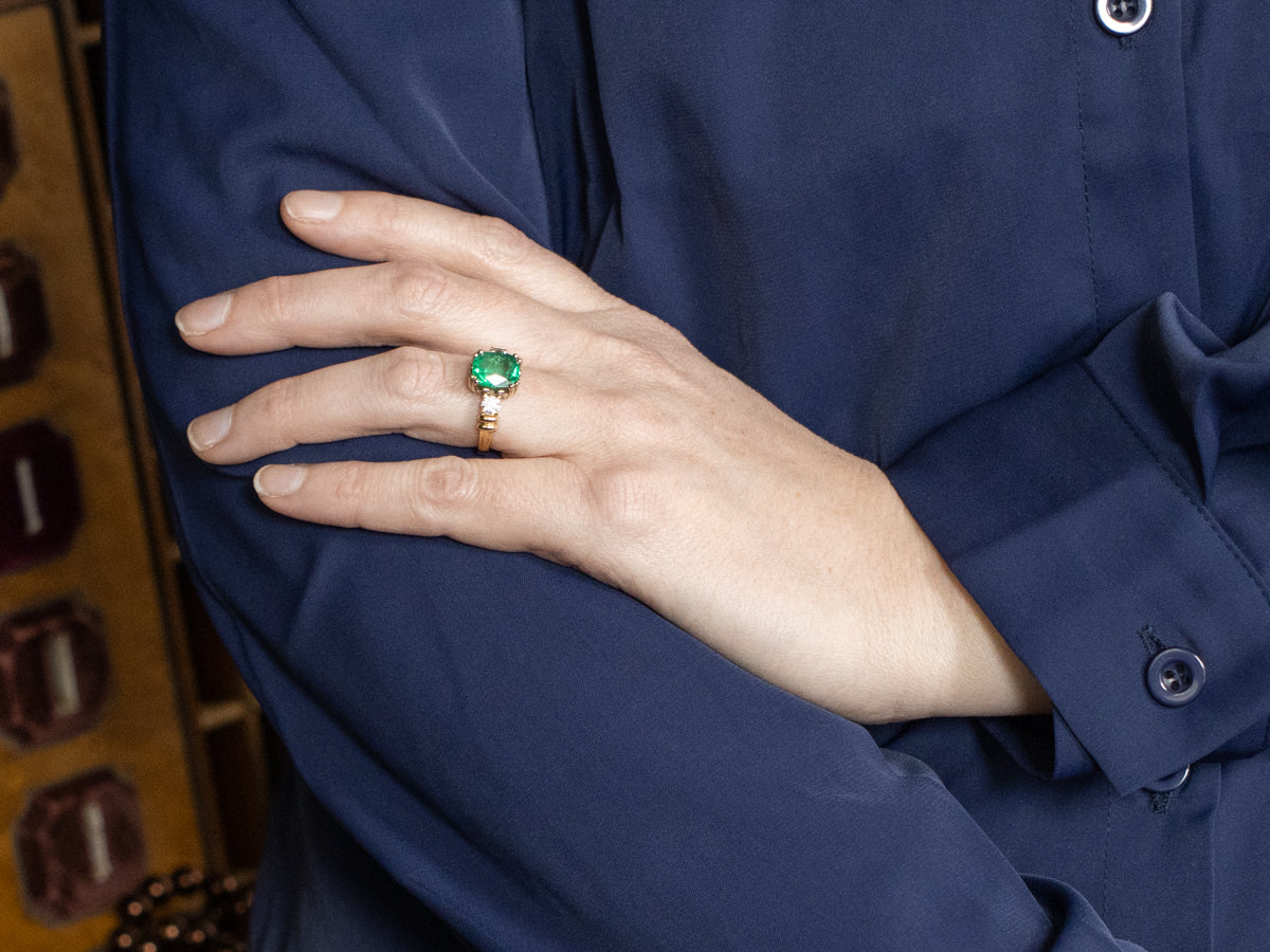 GIA Certified Colombian Emerald and Diamond Engagement Ring