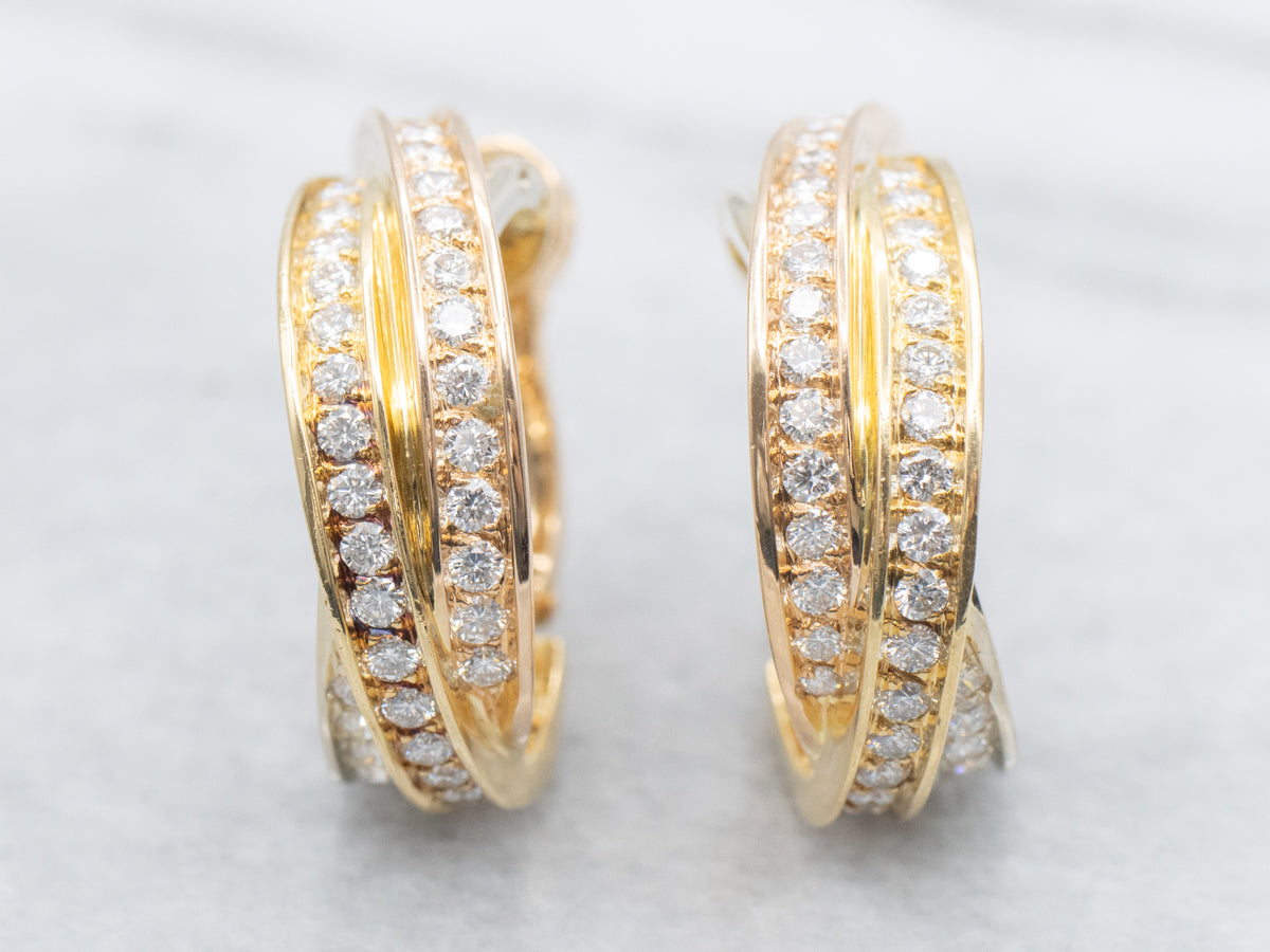 18-Karat Gold Cartier Crossover Diamond Hoop Earrings