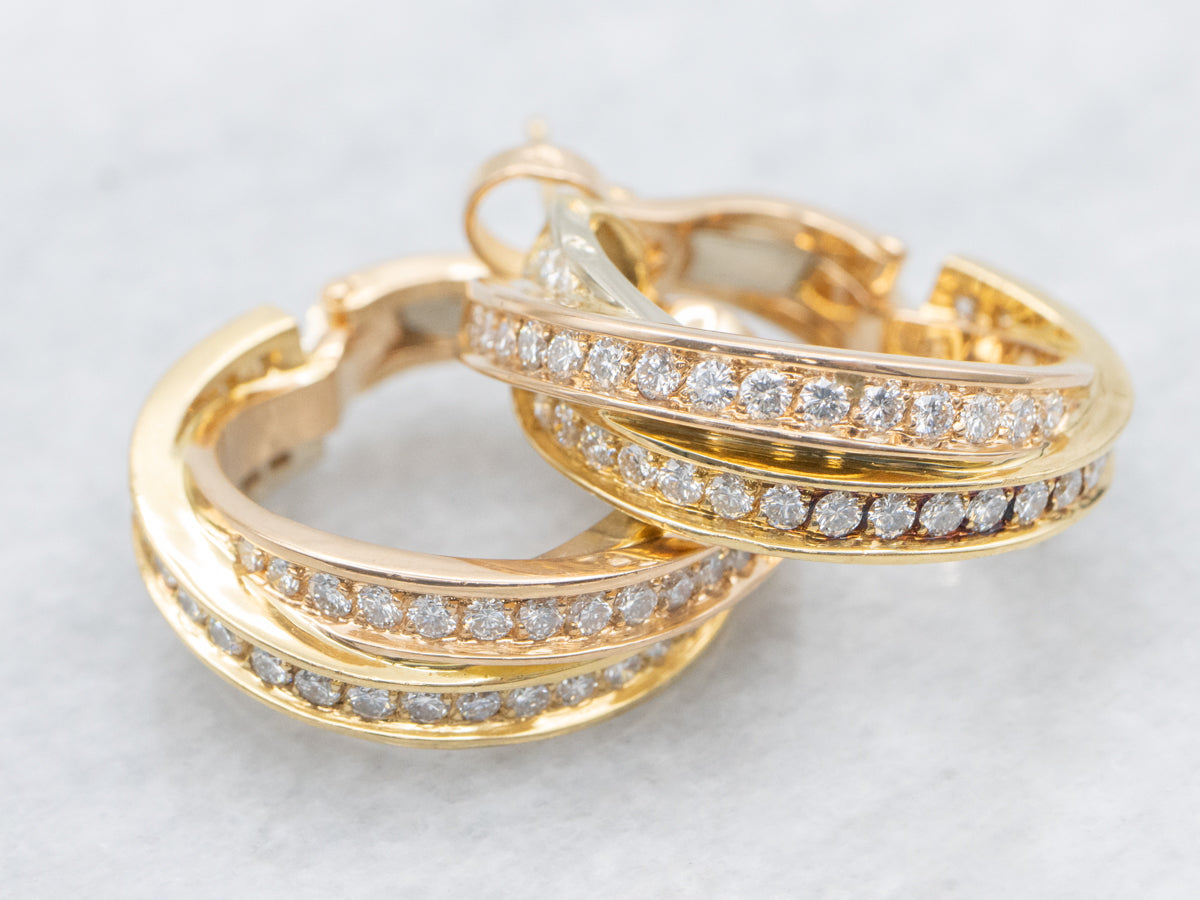18-Karat Gold Cartier Crossover Diamond Hoop Earrings