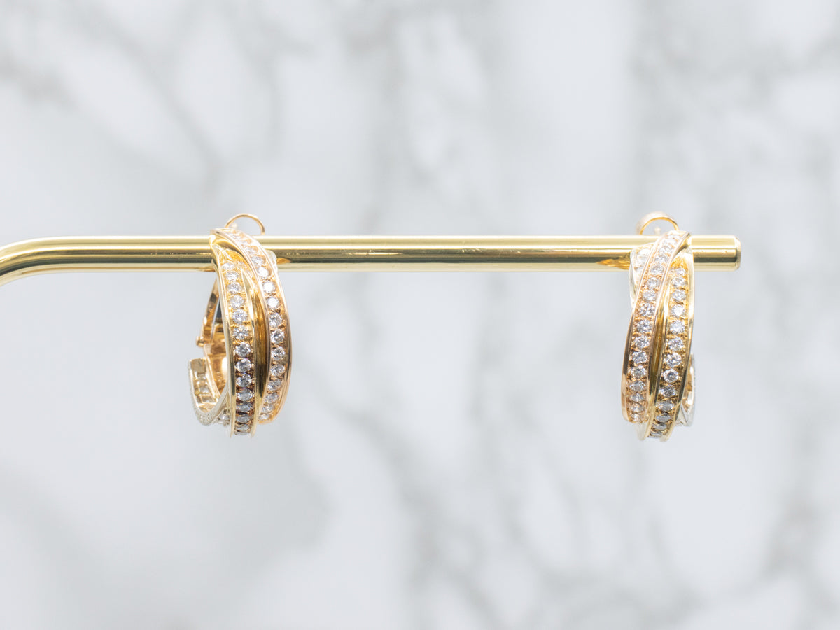 18-Karat Gold Cartier Crossover Diamond Hoop Earrings