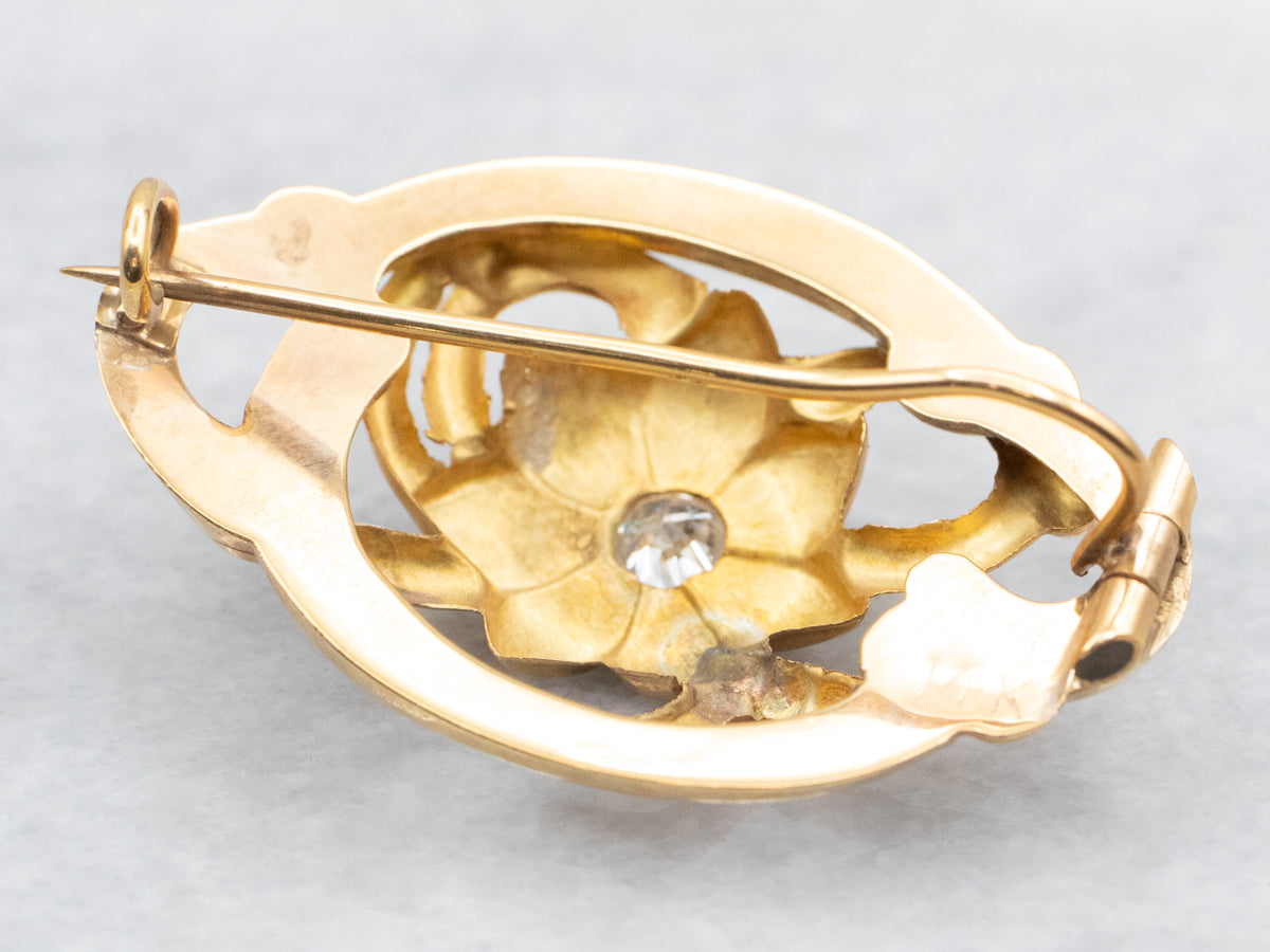 Antique Botanical Brooch with Diamond Accent