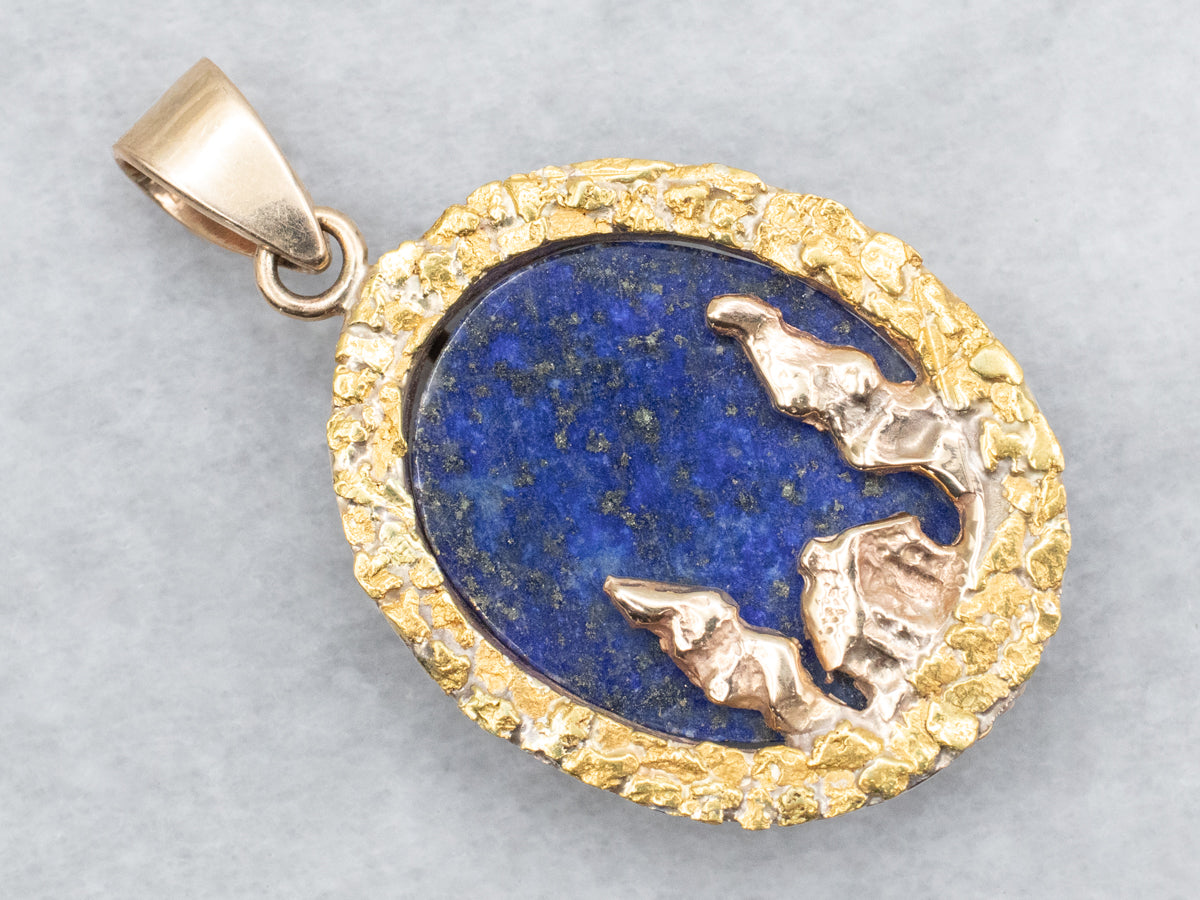 Alaskan Cabin: Fine Gold Nugget and Lapis Lazuli Pendant