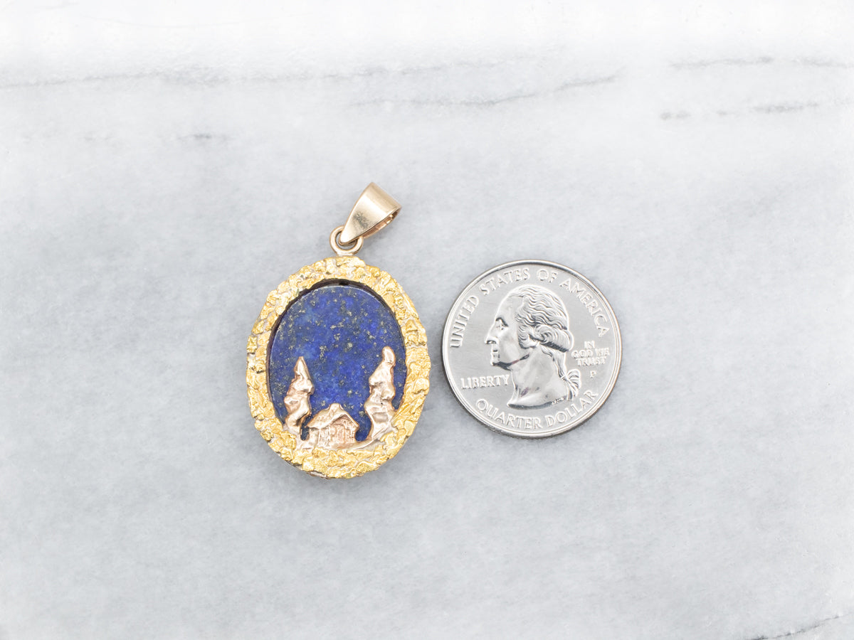 Alaskan Cabin: Fine Gold Nugget and Lapis Lazuli Pendant