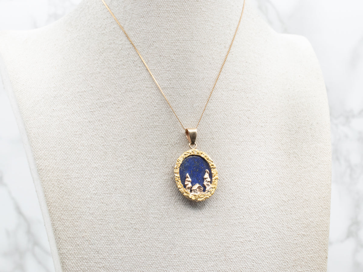 Alaskan Cabin: Fine Gold Nugget and Lapis Lazuli Pendant