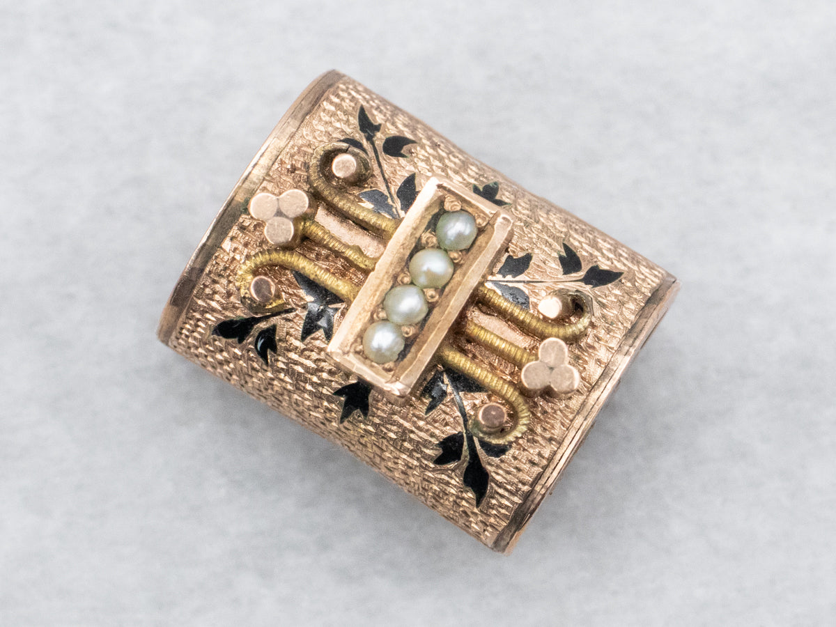 Antique Victorian Seed Pearl and Enamel Slide Pendant