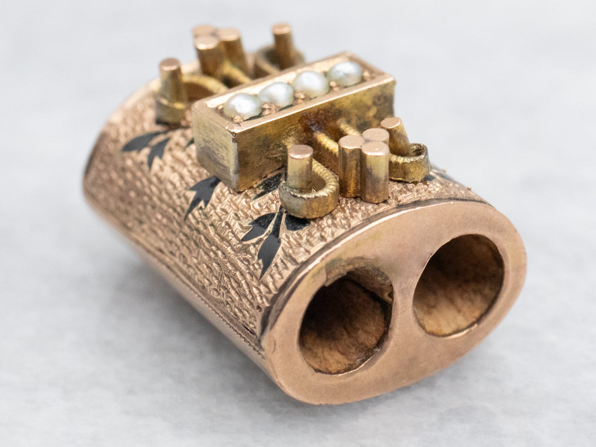 Antique Victorian Seed Pearl and Enamel Slide Pendant