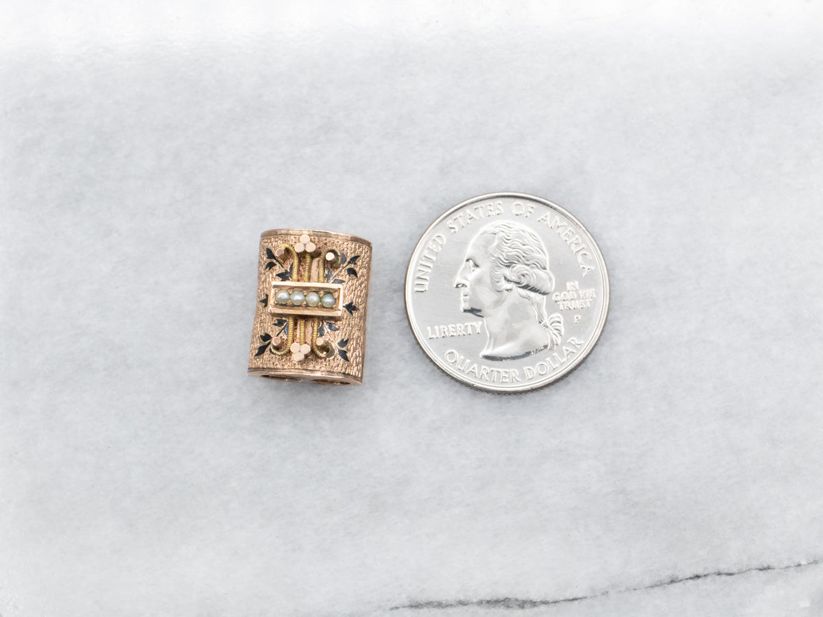 Antique Victorian Seed Pearl and Enamel Slide Pendant