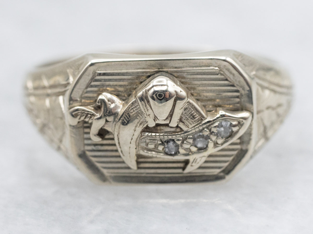 Vintage Diamond Shriner's White Gold Pinky Ring