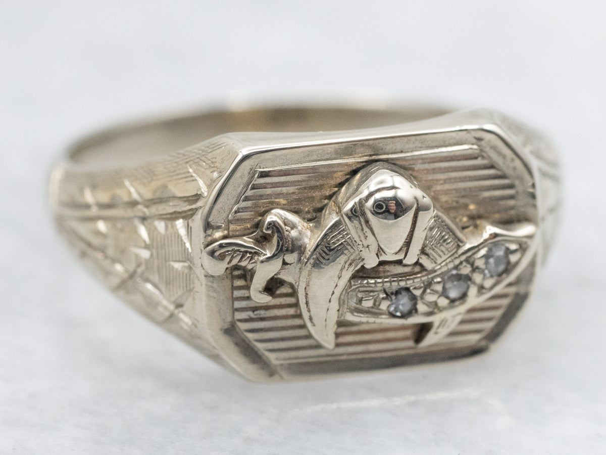 Vintage Diamond Shriner's White Gold Pinky Ring