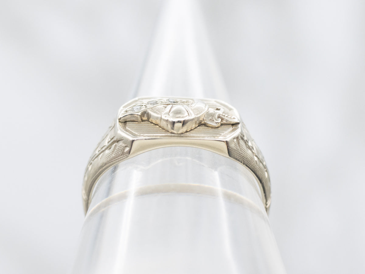Vintage Diamond Shriner's White Gold Pinky Ring
