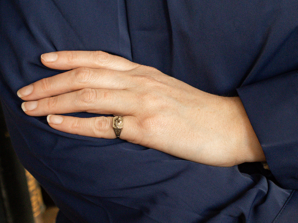 Vintage Diamond Shriner's White Gold Pinky Ring