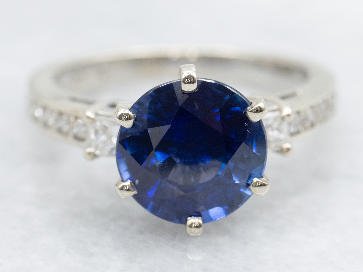 Brilliant Blue Sapphire and Diamond Accent Engagement Ring