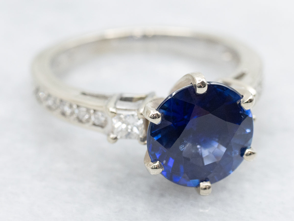 Brilliant Blue Sapphire and Diamond Accent Engagement Ring