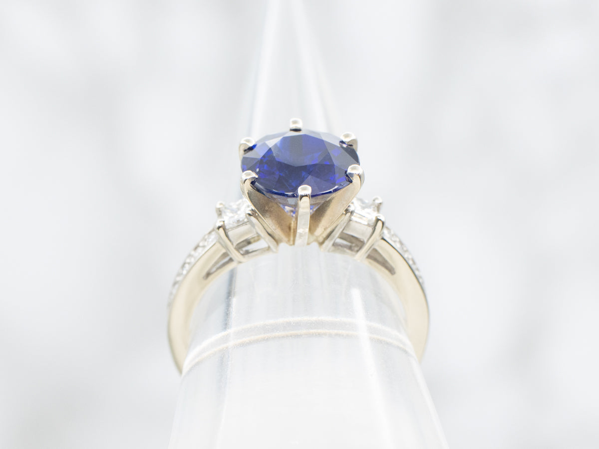 Brilliant Blue Sapphire and Diamond Accent Engagement Ring
