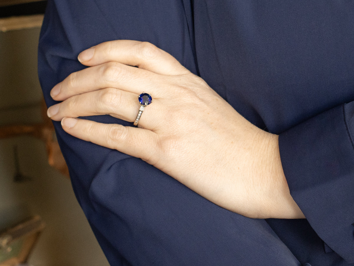 Brilliant Blue Sapphire and Diamond Accent Engagement Ring