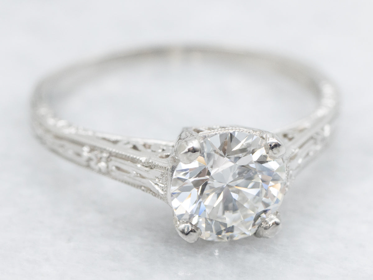 Vintage Platinum GIA Certified Diamond Engagement Ring