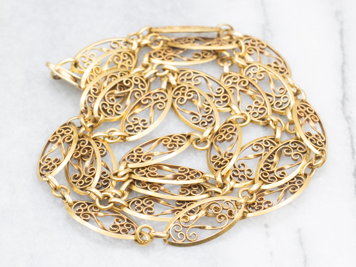 Vintage 18-Karat Gold Filigree Link Necklace