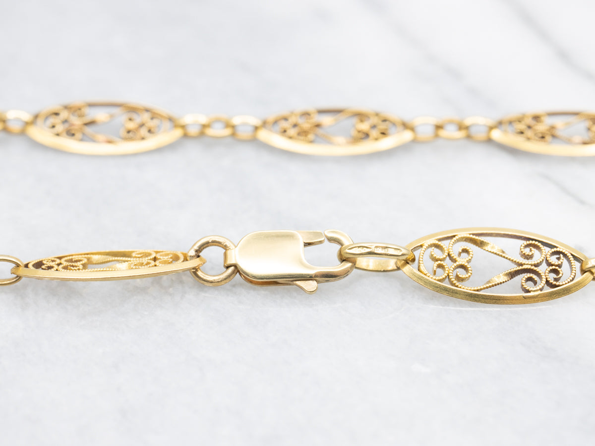 Vintage 18-Karat Gold Filigree Link Necklace