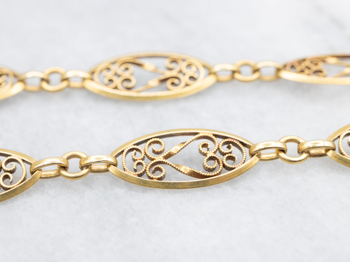 Vintage 18-Karat Gold Filigree Link Necklace