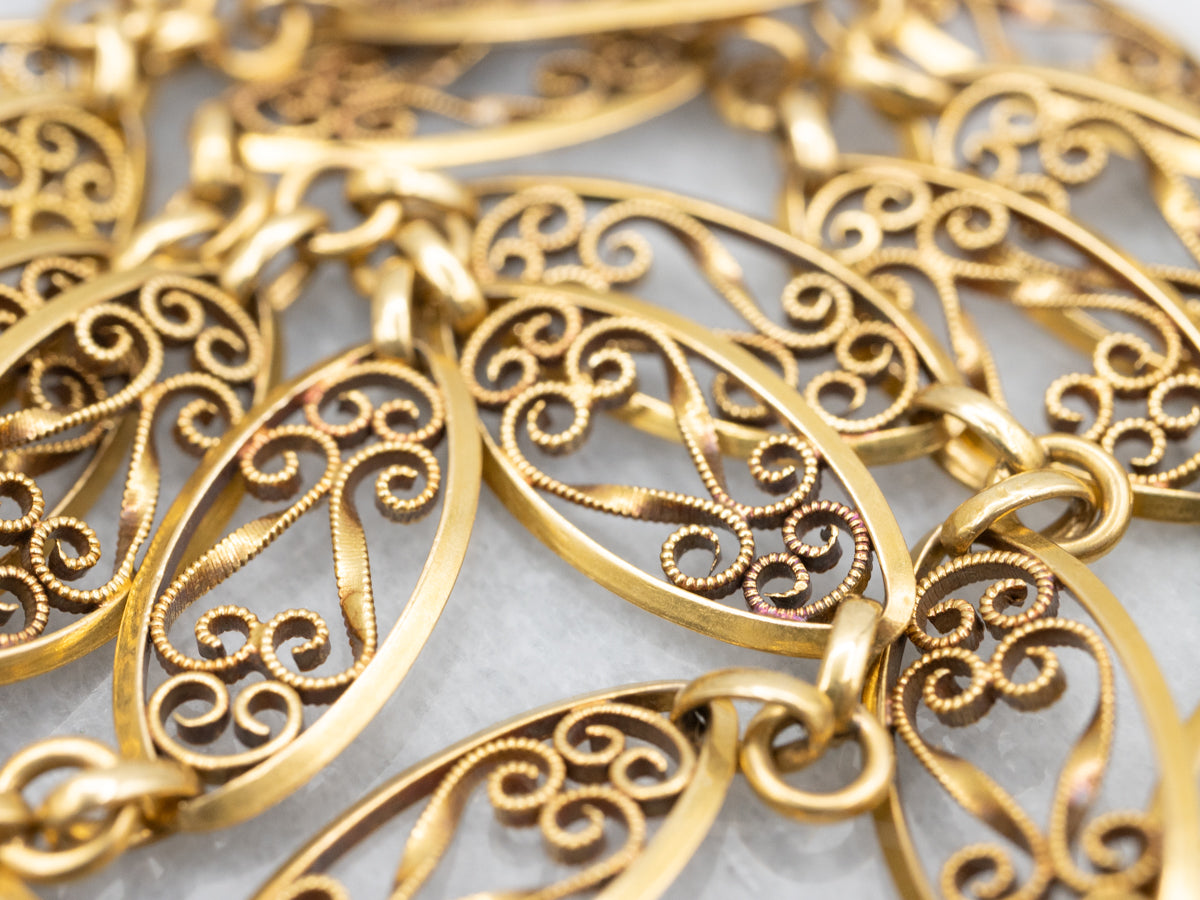 Vintage 18-Karat Gold Filigree Link Necklace