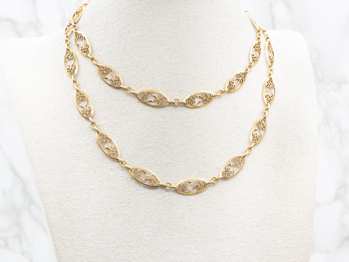 Vintage 18-Karat Gold Filigree Link Necklace