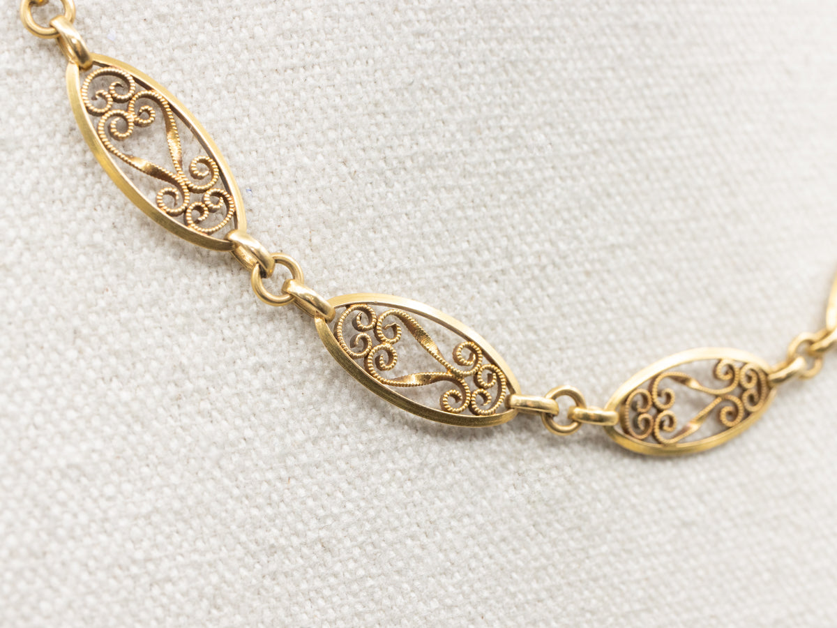 Vintage 18-Karat Gold Filigree Link Necklace