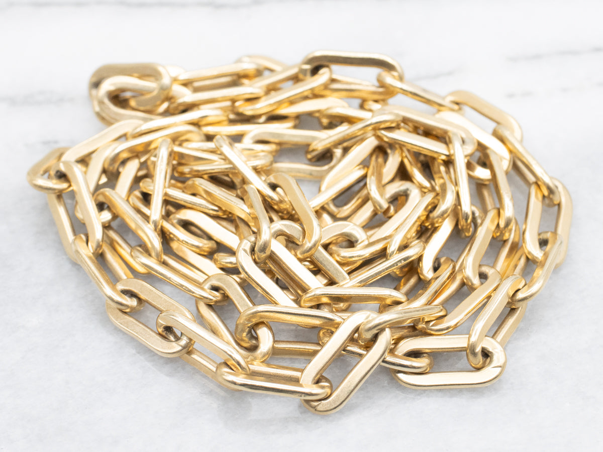 Long Yellow Gold Oval Paperclip Link Chain