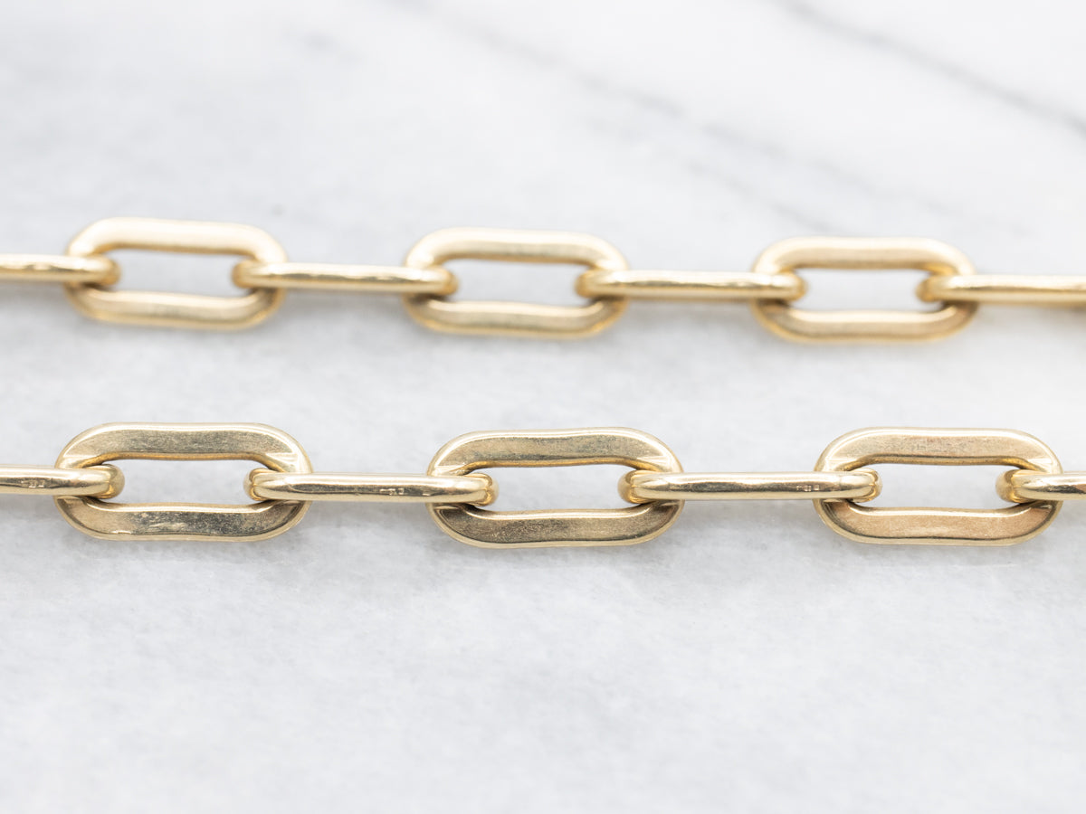 Long Yellow Gold Oval Paperclip Link Chain