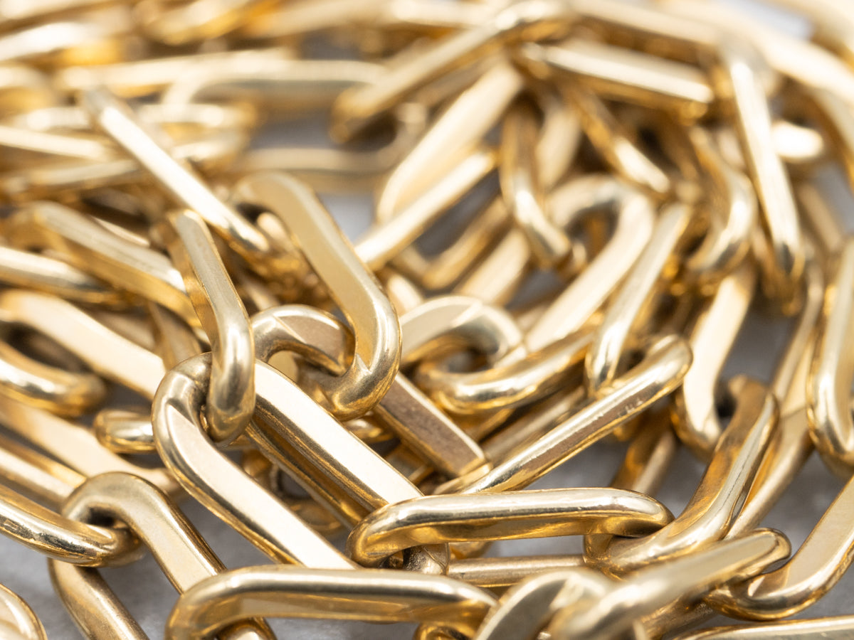 Long Yellow Gold Oval Paperclip Link Chain