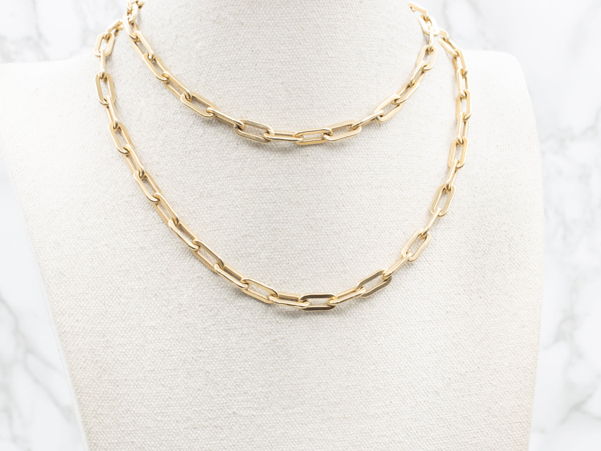Long Yellow Gold Oval Paperclip Link Chain
