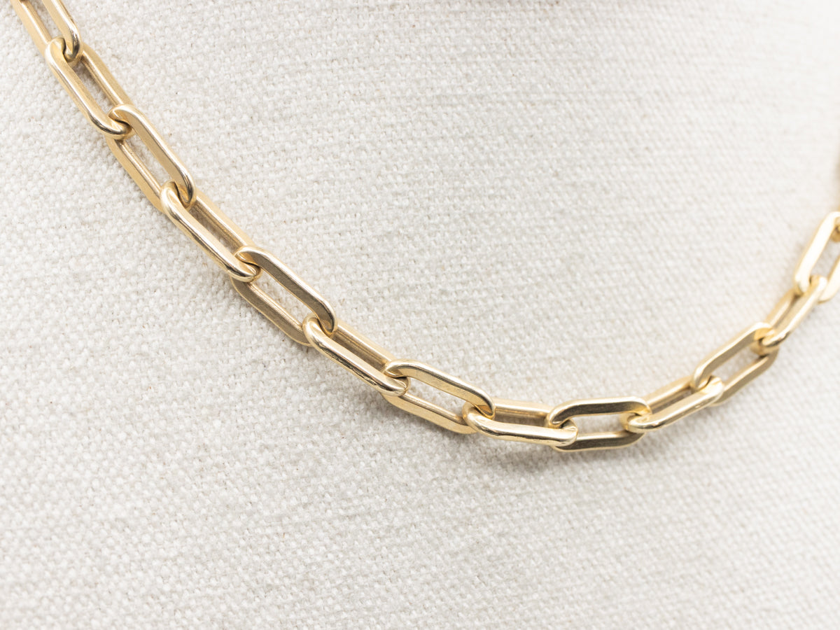 Long Yellow Gold Oval Paperclip Link Chain